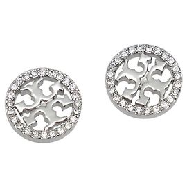 Tory Burch Pendientes de botón Miller Pavé Plata