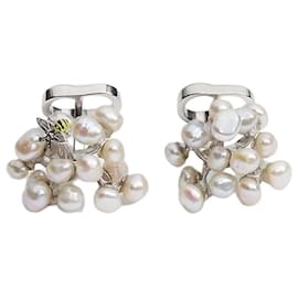 Dior Gemelli Flower Bee Argento, Perla d'acqua dolce, Lacca Gialla e Nera Bianco