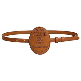 Céline Cinto Maison em couro de bezerro macio Tan Black Marrom