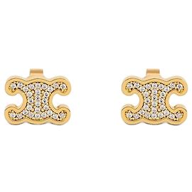 Céline Triomphe Rhinestone Studs Strass Gold Finish Brass Golden