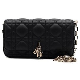 Dior Borsa a tracolla e spalla Lady Pearl con catena per telefono Nero