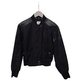 Hermès Jaqueta Bomber Bordada com Acabamento em Couro Preto Preto