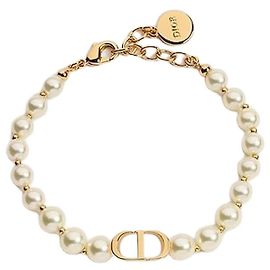 Dior Bracelet Montaigne Métal Finition Or Perle en Résine Blanche Blanc
