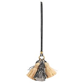 Céline Multi Pom Pom Charm Raffia Soft Lambskin Natural Black Schwarz
