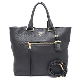 Prada Borsa Tote e Borsa a Tracolla Viterbo Daino Nero