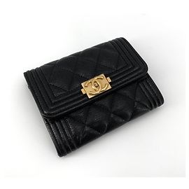 Chanel Classic Caviar Gold Boy Card Holder Black