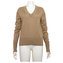 Burberry Pullover in lana e seta marrone con logo iniziale - Maglia in maglia da donna Marrone