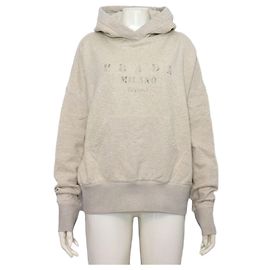 Prada Sudadera con capucha para mujer de algodón fleece con logotipo de letras Blanco