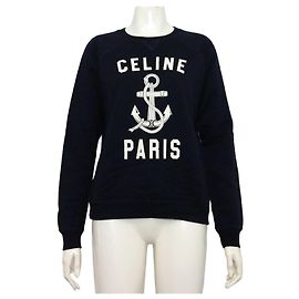 Céline T-shirt de fleece para mulher com estampado de logo Azul