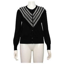 Chanel Strickjacke für Damen mit V-Ausschnitt und schwarzen Kristallknöpfen Schwarz