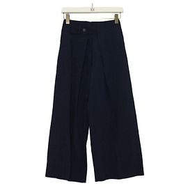 Loewe Navy Blue Wool Silk Blend Wide Trousers Women's Pants Blue