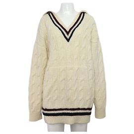 Céline Jersey de punto con capucha para mujer en lana marfil Blanco