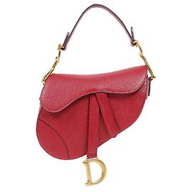 Dior Red Leather Mini Saddle Tote Bag Red
