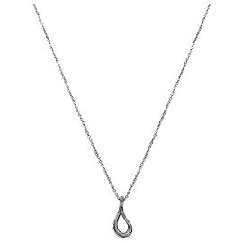 Tiffany & Co Open Tear Drop Silver Necklace Silvery