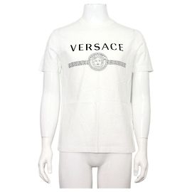 Versace T-Shirt Unisex en Coton Blanc avec Logo Blanc