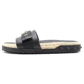 Valentino Pantofole da donna Rockstud in rafia nera con Velcro Nero