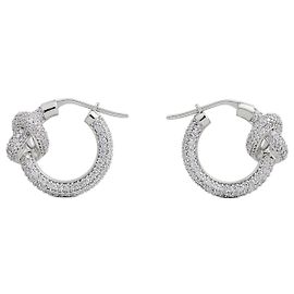 Céline Note Sparkle Hoop Strass Rhodium Finish Brass Silver Silvery