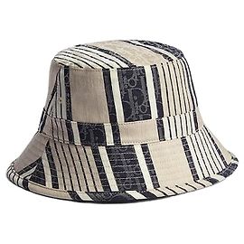 Dior Riviera Oblique Sun Stripe Bucket Hat Grey Blue Cotton Silk Jacquard Blau