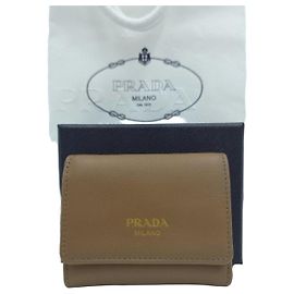 Prada Small Leather Tri-Fold Wallet Caramel Brown