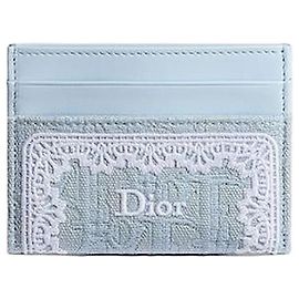 Dior Tarjetero Oblique Frisia Bordado Blue Celeste Encaje Blanco Azul