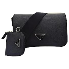 Prada Saffiano Black Leather Shoulder Bag Black