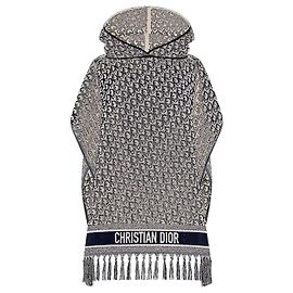 Dior Poncho com Capuz Oblique Azul Marinho em Algodão Azul