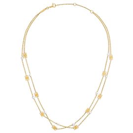 Céline Colar Duplo de Pérolas Triomphe Latão com Acabamento Dourado Pérolas de Resina Dourado Marfim Branco