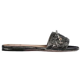 Dior Slide Cannage em Pele de Cordeiro Acolchoada Preta Preto