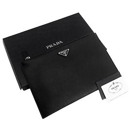 Prada Pochette Saffiano avec logo triangle Noir