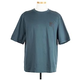 Hermès T-Shirt Türkis mit Pferdeleder-Patch Blau
