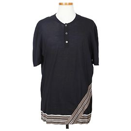 Hermès Navy Kurzarm Strick XXL Blau