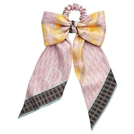 Elástico de cabelo Infinity Tartan Diorette em sarja de seda rosa Rosa