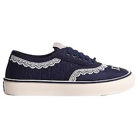 Dior Saltwind Sneakers Blue Oblique Embroidery Cotton White Lace Blau