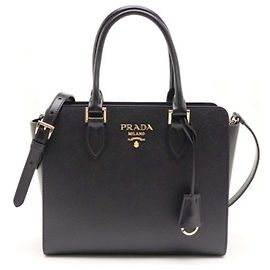 Prada Saffiano Leather Top Handle Tote Bag Black Black