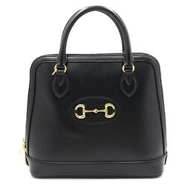 Gucci Black Leather Horsebit Medium Top Handle Bag Tote Bag Black