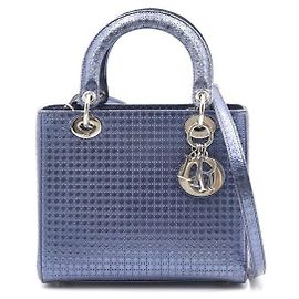 Dior Saco Tote e Saco de Ombro Lady Medium Azul Metálico Azul