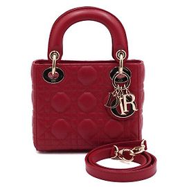 Dior Mini mala tote em pele de cordeiro vermelha com ferragens douradas Vermelho