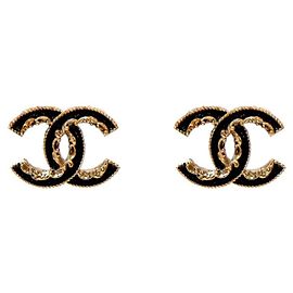Chanel Orecchini CC Oro Neri Nero