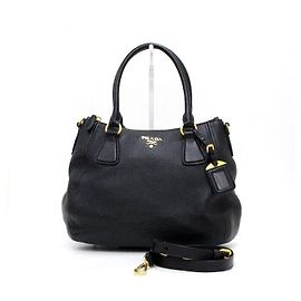 Prada Saco Tote e Saco de Ombro Vitello Phynx Gold Logo Preto