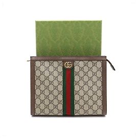 Gucci Bolsa de Mão Clutch Ophidia GG Supreme Marrom