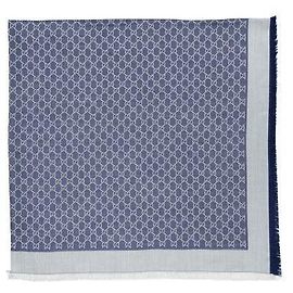 Gucci Sciarpa in misto lana e seta GG Bianco Blu Blu