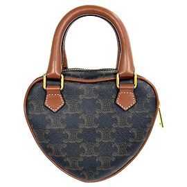Céline Sac Heart Triumph Medium Mini Bag Tan Canvas Calfskin Marron