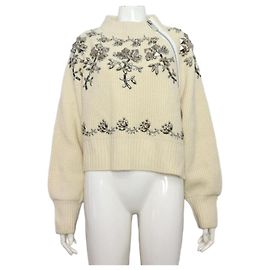 Sacai Casaco de malha para mulher em lã bege com fecho decorativo Marrom