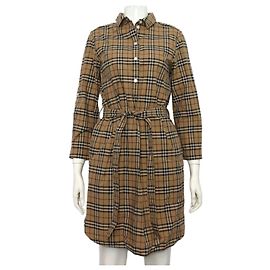 Burberry Vestido túnica de cuadros de algodón Castaño