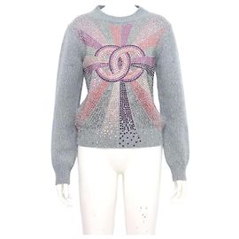 Chanel Pullover de cashmere para mulher em malha multi-cristais Marrom