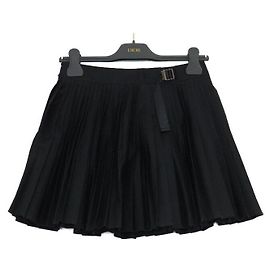 Dior Falda corta plisada de algodón negro para mujer con cinturón Negro