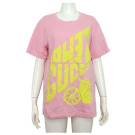 Gucci T-shirt de algodão rosa com logótipo para mulher Rosa