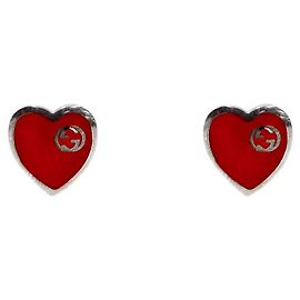 Gucci Red Heart Interlocking Silver Earrings Red