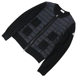 Moncler Cardigã acolchoado com fecho éclair em lã Preto Preto