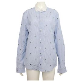 Gucci Unisex-Hemd mit Streifen und Blumenstickerei Weiß